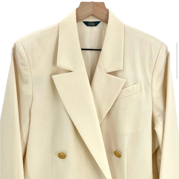 Vintage Blazer Boxy Oversized 100% Wool Double Breasted Ivory Made in USA | 10 - Picture 1 of 7